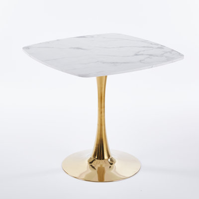 31.5" Modern Round White And Gold Dining Table With Mdf Top And Golden Metal Legs For Kitchen, Dining Room, Or Small Spaces