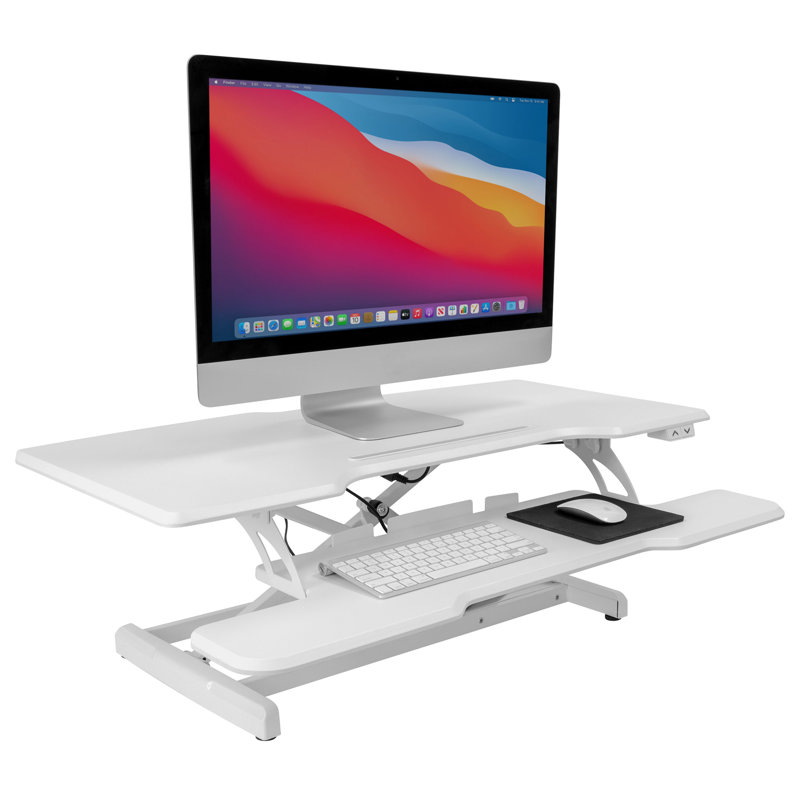 White Electric Adjustable Standing Desk Converter with Keyboard Tray