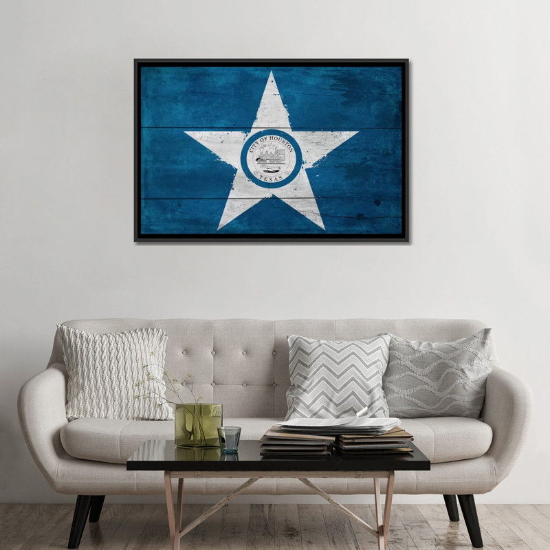 Drapeau houston, reproduction d’art sur toile, H 18 po x l 26 po x P 1,5 po, Toile avec cadre noir, Pas de tapis