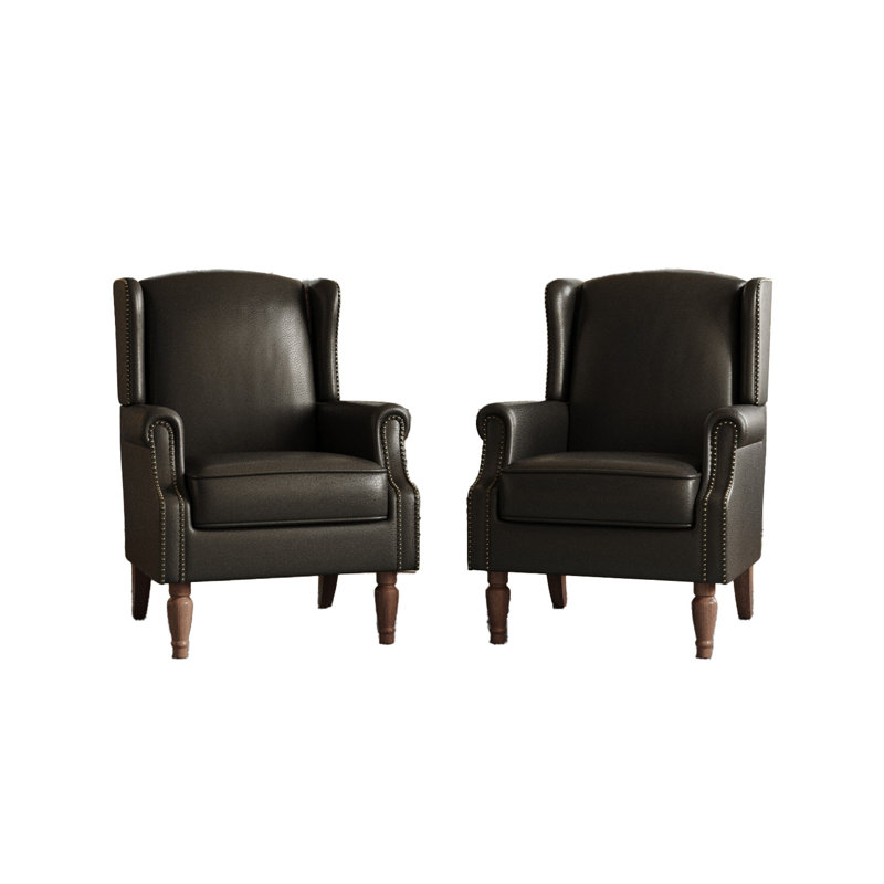74.4 Cm Wide Wingback Chair, Black Faux Leather