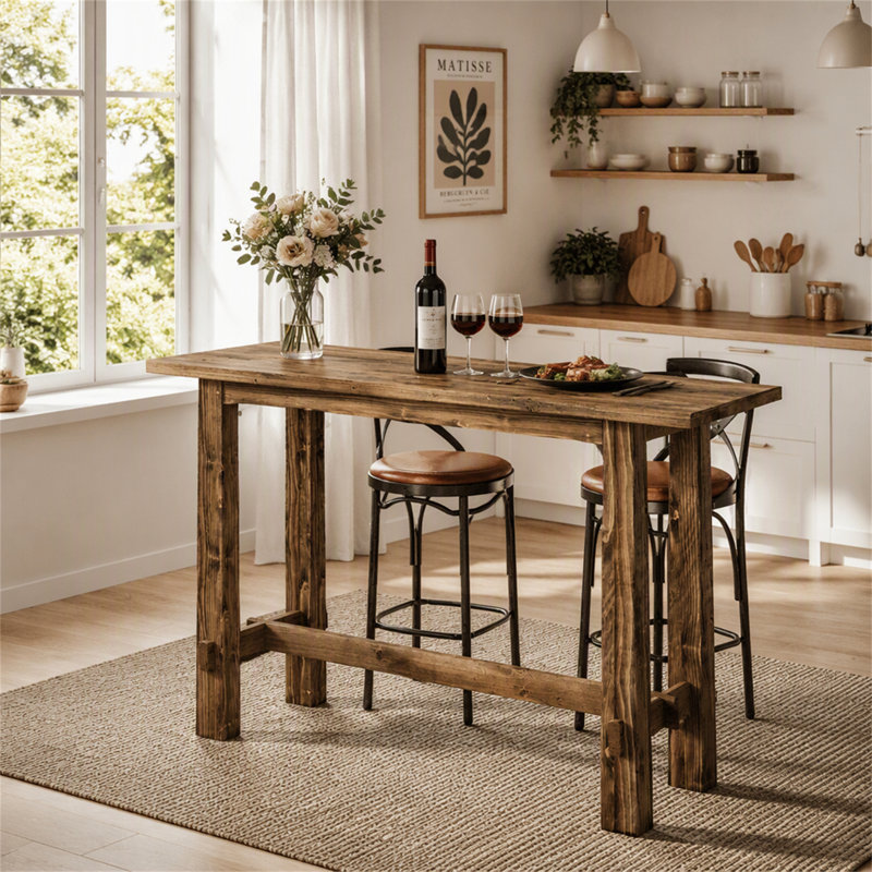 63" Bar Table, Wood Bar Height Pub Table Home Bar Unit