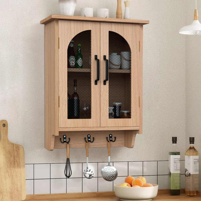 Multi-Functional Wood Wall Mounted Storage Cabinet With Hooks