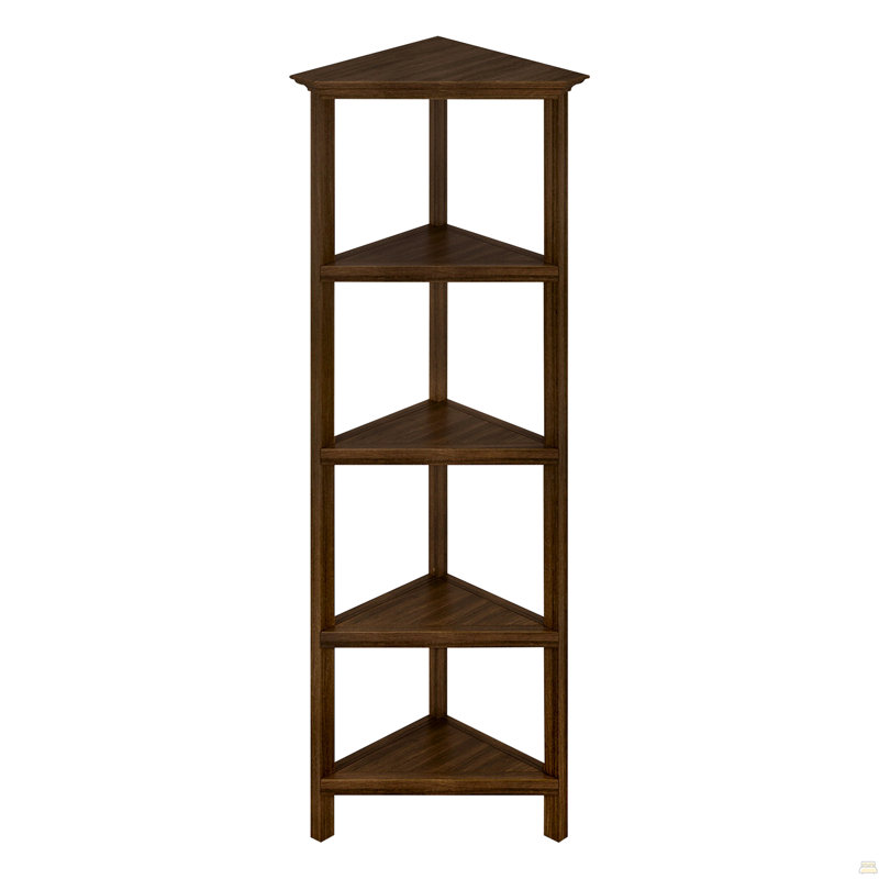 4-Shelf Tall Wood Corner Bookcase With Open Bookshelves, Chestnut
