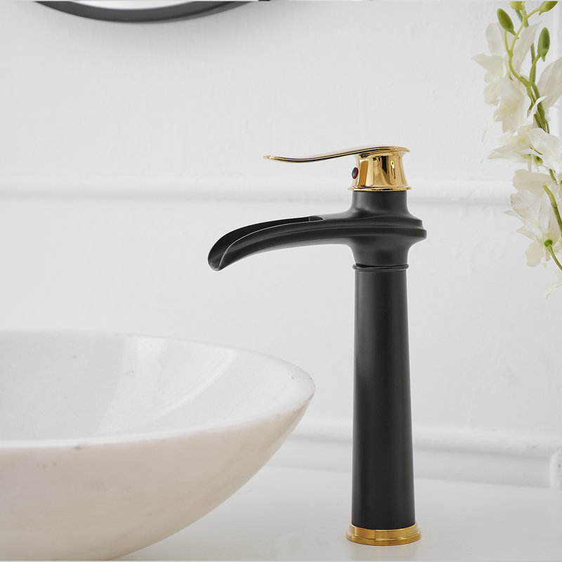 Single-handle Bathroom Faucet with Drain Assembly, Gold/Black