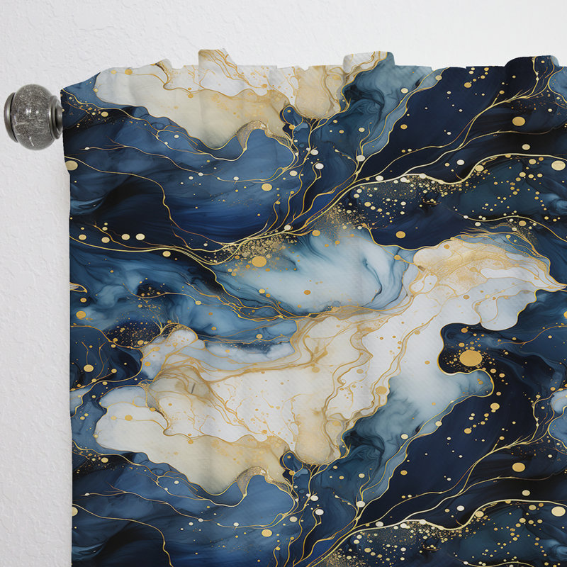 Celestial Gold And Blue Marble Pattern - Abstract Marble Marble Room Darkening Curtain - 1 Panels, 52" W x 108" L