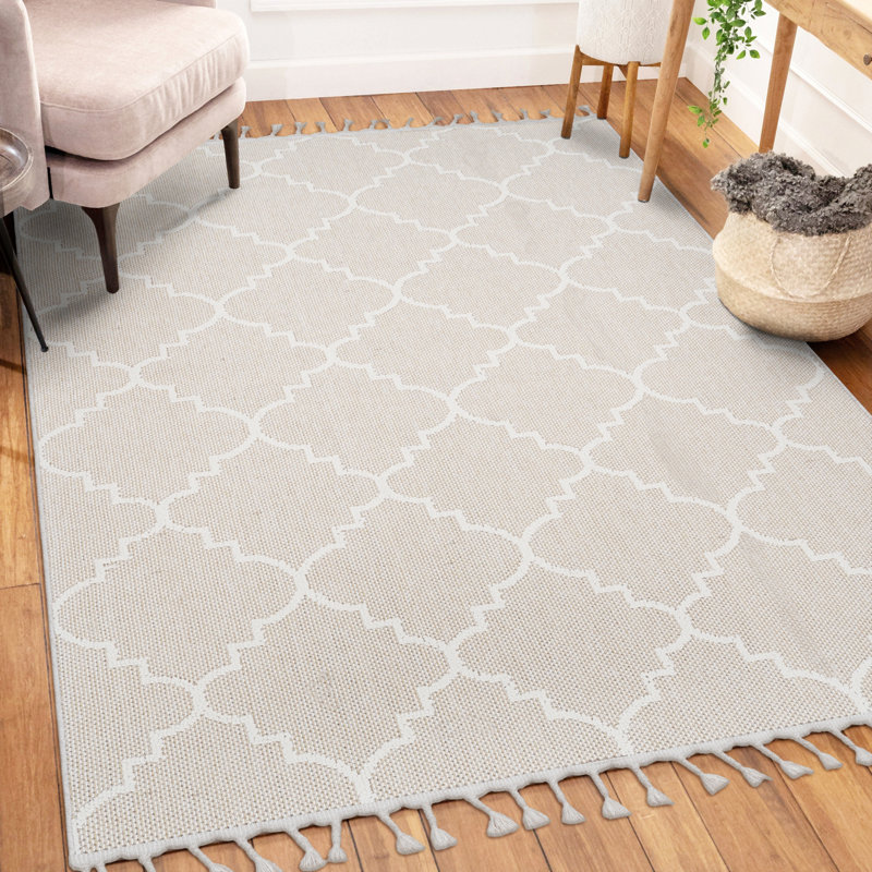 Cream /Trellis Indoor/Outdoor Area Rug, Rectangle 5'3" x 7'6", Ivory