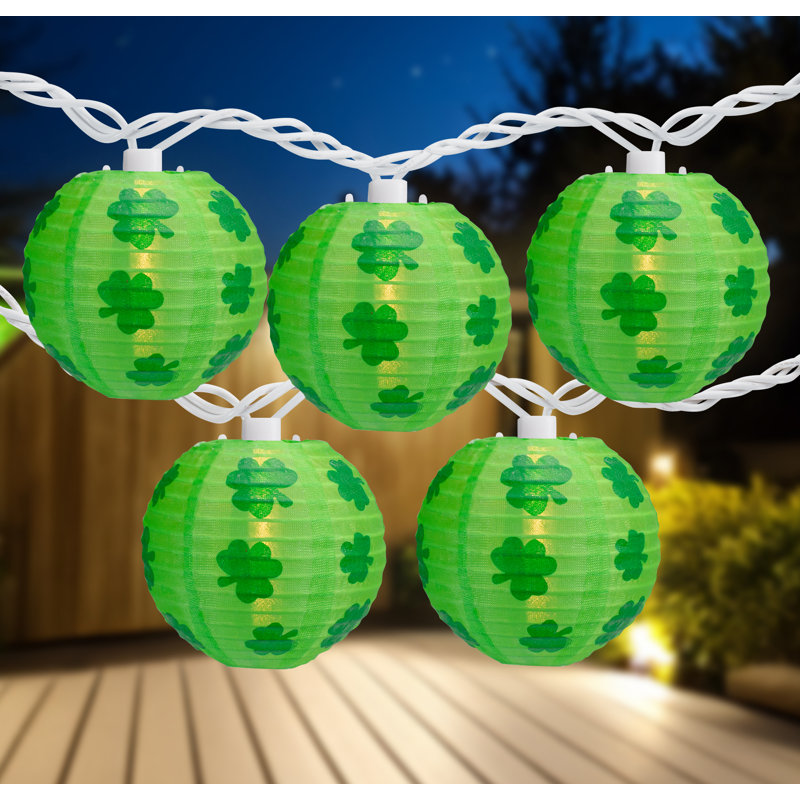 10-Count Green Shamrock St. Patrick's Day Paper Lantern Lights  Clear Bulbs