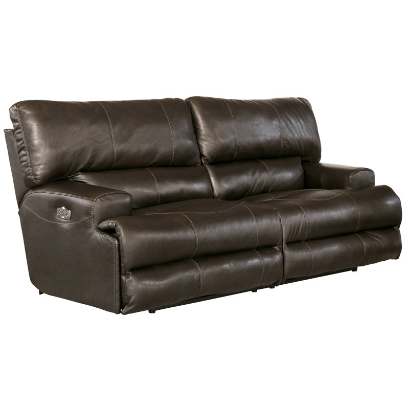 Anjuman 93" Leather Match Reclining Sofa, Power, Yes, Steel Leather Match