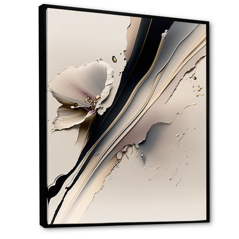 «Beige Orchid Flowers Hyperrealistic IV», reproduction sur toile orchidée, H 32 po x l 16 po, Cadre flottant noir
