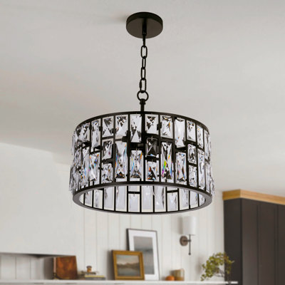 16" Modern 4-light Drum Crystal Chandelier Dimmable