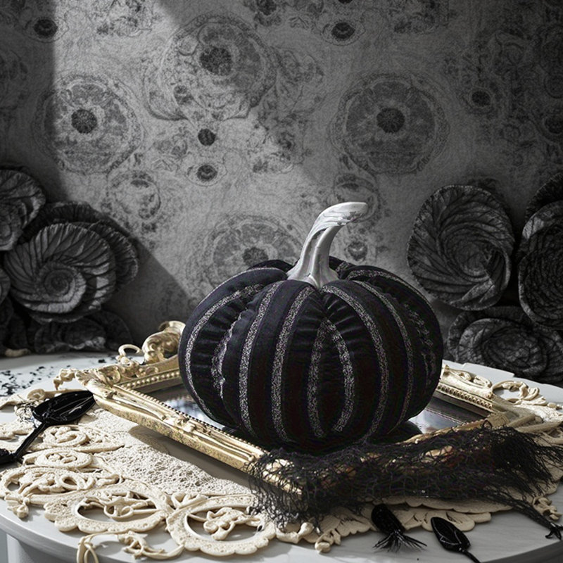Tissu citrouille à rayures noires et blanches 7 x 7 x 7 po - Bruce-conçu pour les vacances d'Halloween