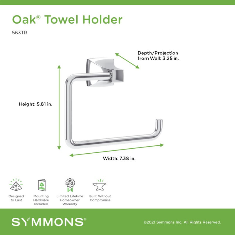 Oak Wall Mounted Bathroom Towel Ring, Polished Chrome