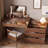 Modern Solid Wood Makeup Vanity Desk with Light mirror,8 drawers