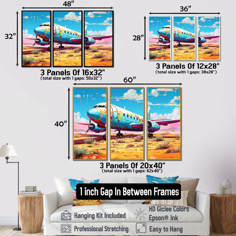 «Blue Sky Nostalgia Floral Mourning», ensemble de reproduction d'art mural, Cadre flottant doré, H 32 po x l 48 po x P 1 po