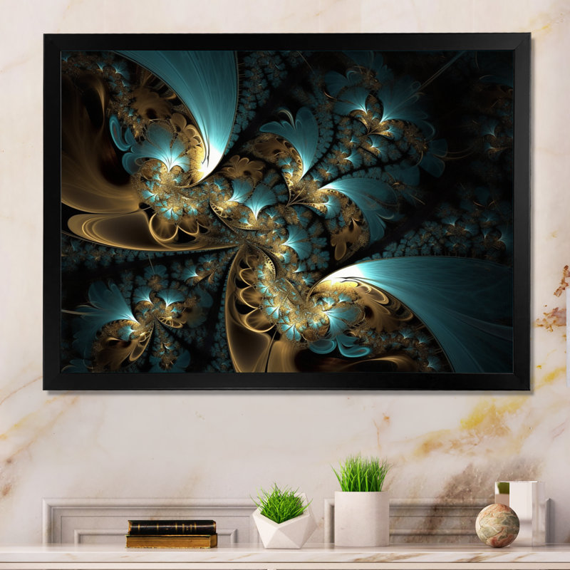 Mélanges bleus et dorés de l'ordre infini III - impression, Cadre photo noir, H 12 po x l 20 po x P 1 po