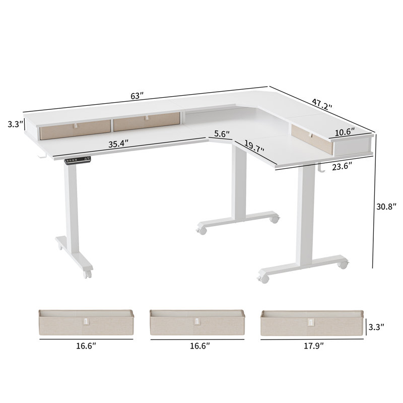 Bureau debout à triple hauteur réglable, Blanc / blanc