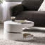 Table basse ronde à faible encombrement, style rotatif moderne, bois manufacturé blanc doux, 23,6 po