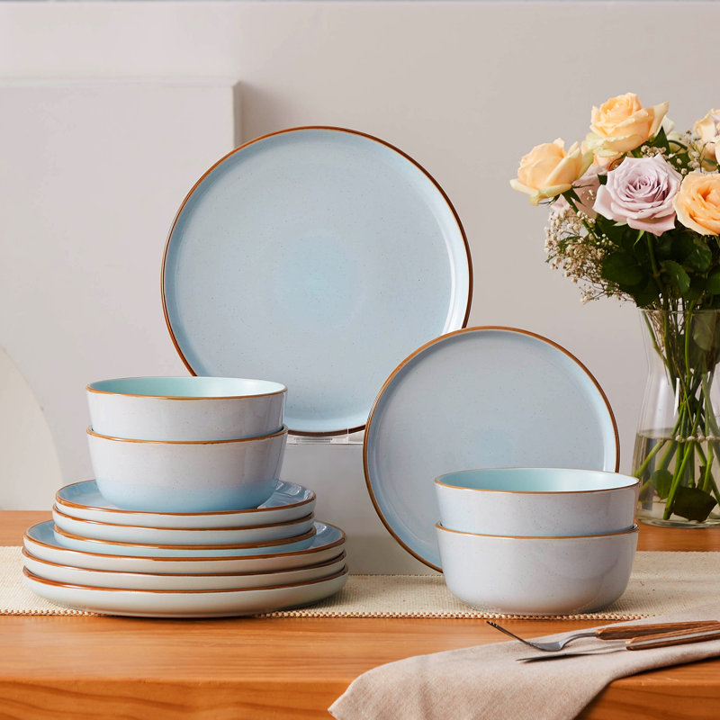 RENIOO Piece Stoneware Dinnerware Set - Service for 4, Blue