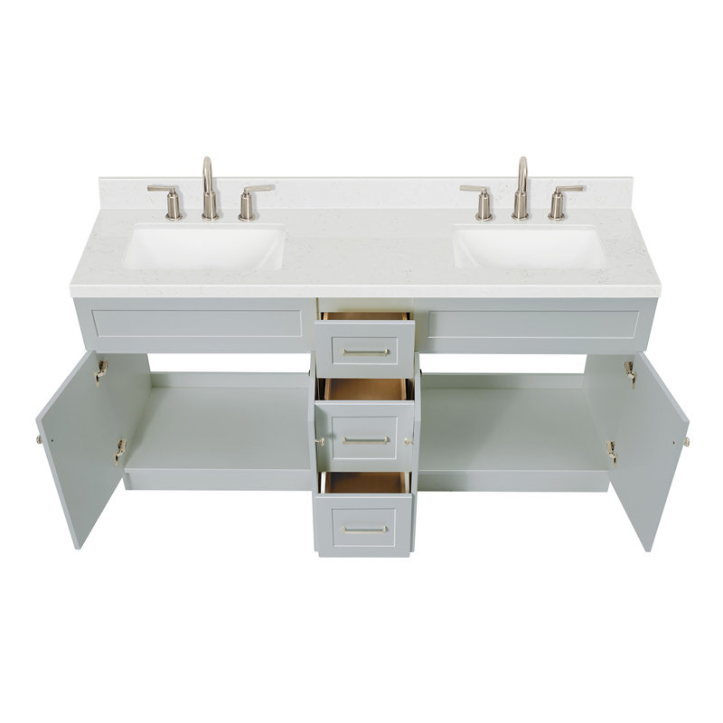 Hamlet 72.25'' Bathroom Vanity with Carrara Quartz Top, Gray