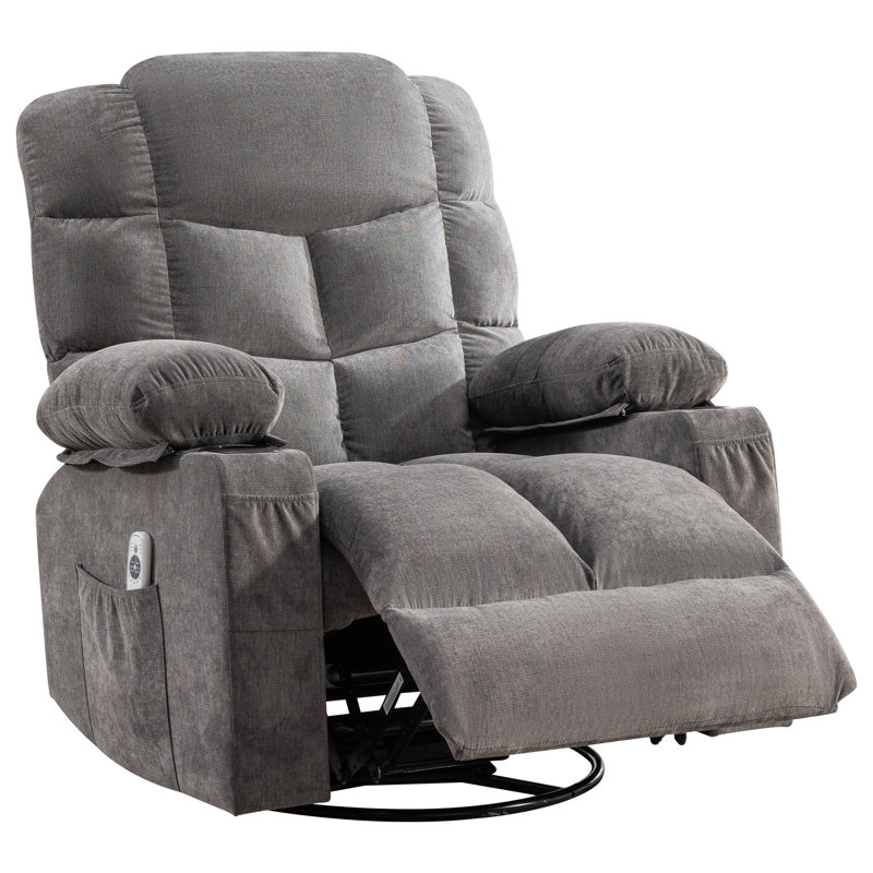 Oversized 360° Swivel Rocker Recliner Chair With 8-Point Vibration Massage & Lumbar Heating - Usb Charge Port, Cup Holders & Side Pockets For Living Room, 350Lb Capacity