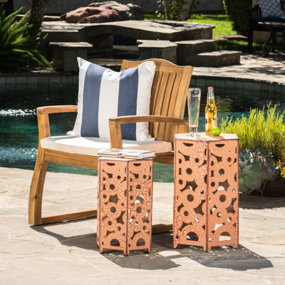 Paire de tables d'appoint, fer orange pour la décoration intérieure, l 14,51 po x l 12,87 po, H 22 po et l 12 po, l 10,50 po, H 18,25 po, sans assemblage requis, 2 tables au design moderne, intérieur et extérieur, 14,51 po P 12,87 po