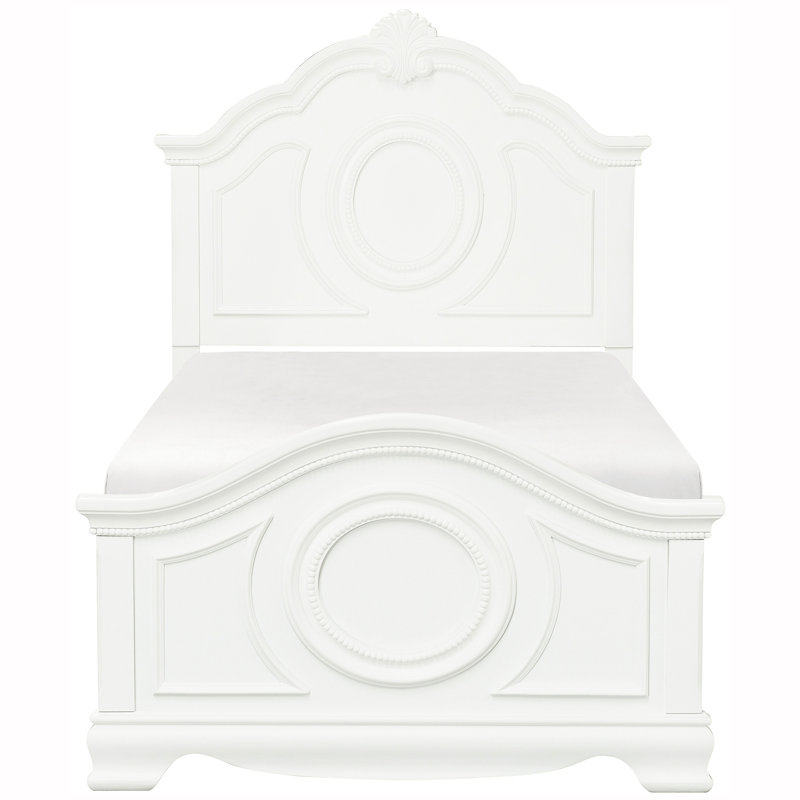 Lit simple au fini blanc classique, style traditionnel, lit en bois avec rails