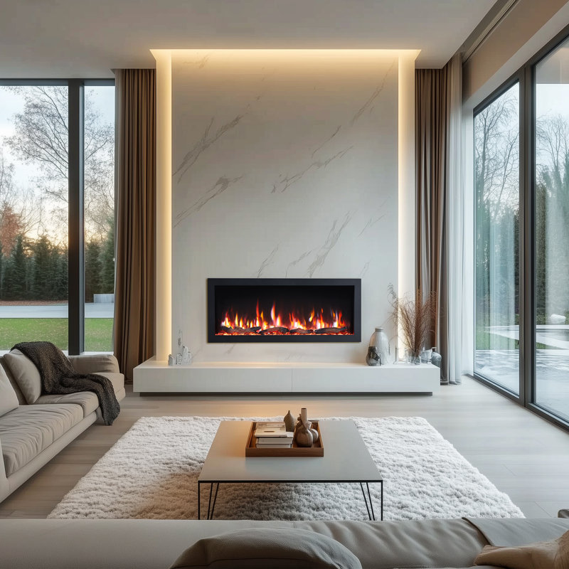 Puraflame Lume 42 Inch Smart Linear Electric Fireplace - Clean Hidden Vent Design, Flame With 9 Colors, Recessed In-wall Or Wall-mount Or Free Standing, Compatible With Alexa And Google Assistant