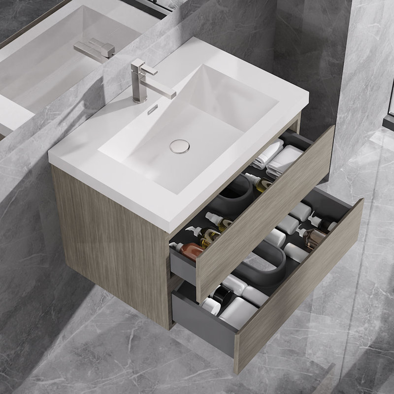 Ensemble de meuble-lavabo mural 30 po avec lavabo simple intégré Reada, Naturel