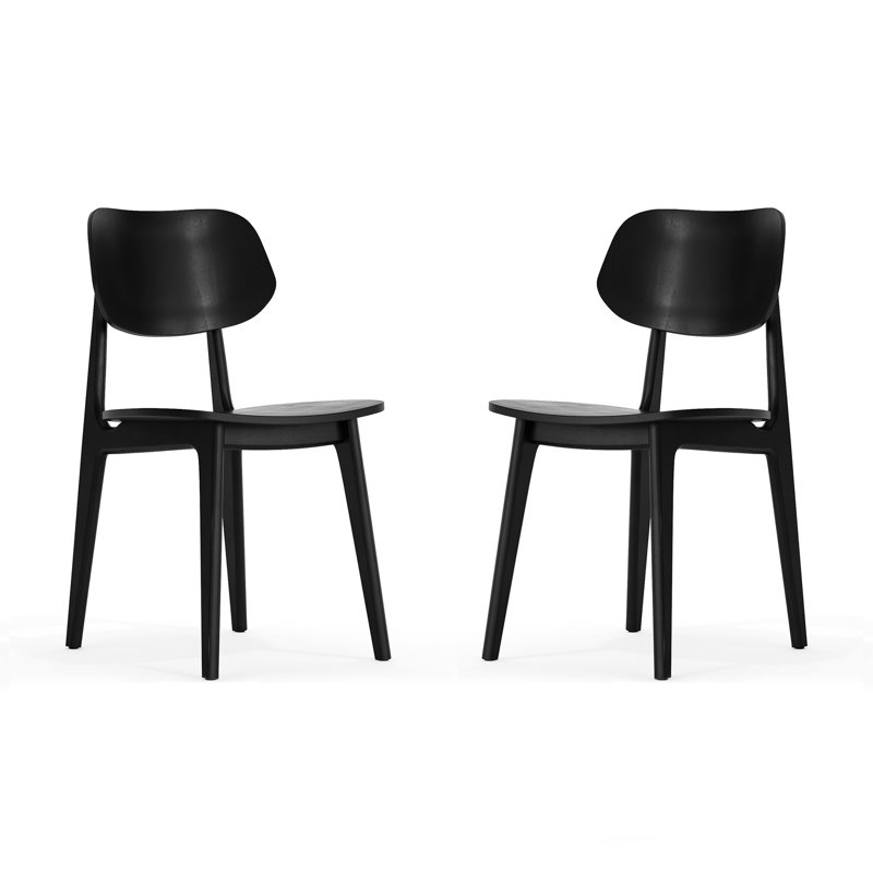 Chaise de salle à manger commerciale en bois massif avec dossier incurvé, Noir, 2