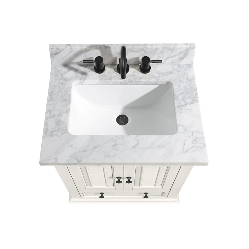Thompson 25" Single Modern Bathroom Vanity Set, French White, Carrera White