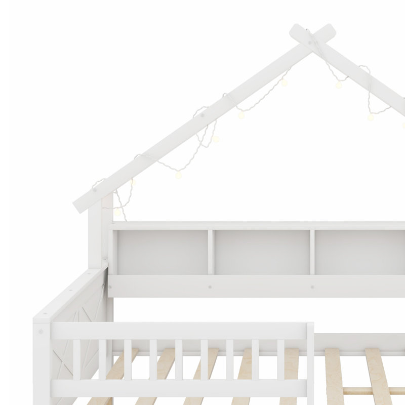 Lits plateforme Woodhouse avec DEL, tablettes de rangement, tiroirs et garde-corps, Blanc