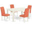 L'ensemble de table de salle à manger 5 pièces comprend une table de salle à manger rectangulaire avec feuille papillon et 4 chaises parsons en simili cuir flamant rose, lin blanc-1012563590-945850516-945850518