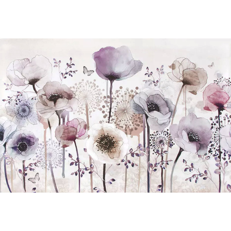 Papier peint texturé amovible avec aquarelle et fleur de pavot, l 150 po x L 98 po