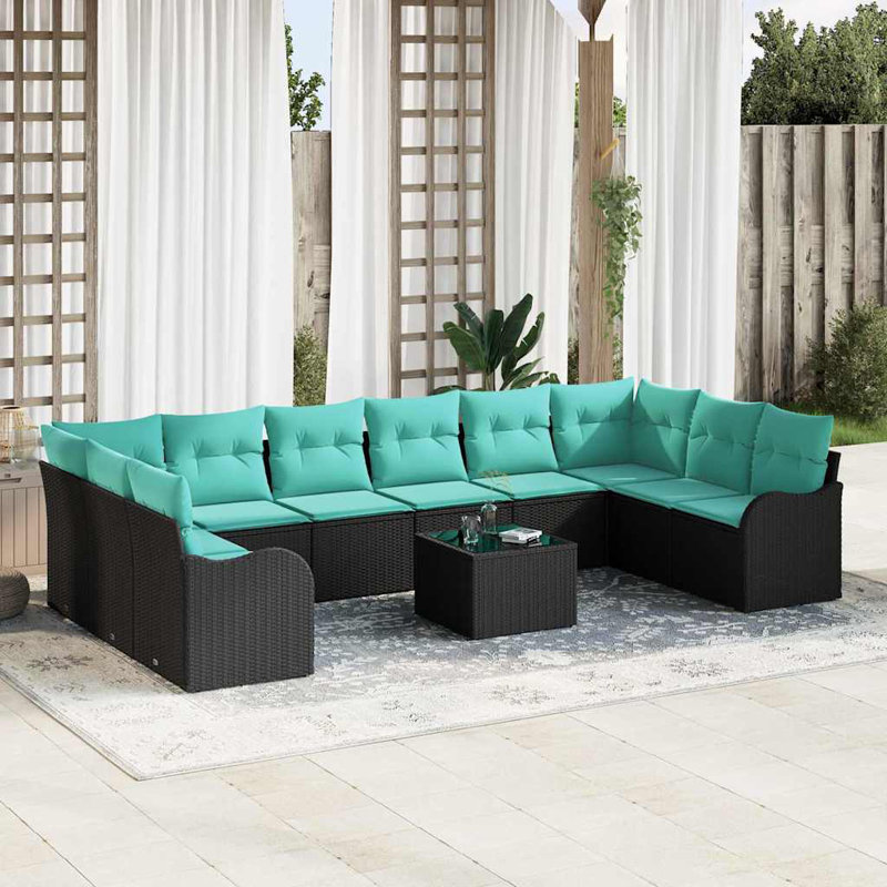 Ensemble de canapé avec coussin vidaXL 11 pièces noir, Coussin bleu / cadre noir