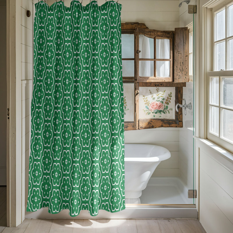 Vert géométrie - Rideau de douche Premium_0169, H 74 po x l 71 po