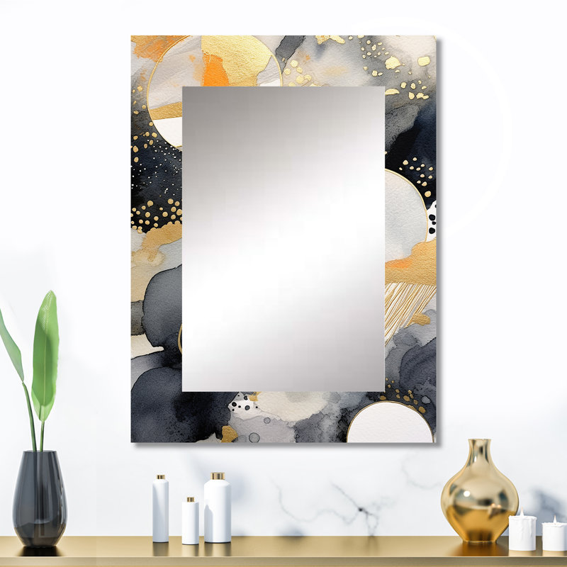 Pastel abstrait avec taches bleues noires et dorées - miroir décoratif géométrique mural, grand miroir doré, impression sur métal