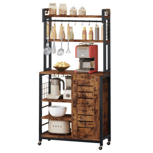 Free Standing Kitchen Units, 6-Tier Bakers Rack, Kitchen Cabinet, Large  Kitchen Storage Shelves with Flip Door and Pegboard and Wheels & 8 Hooks