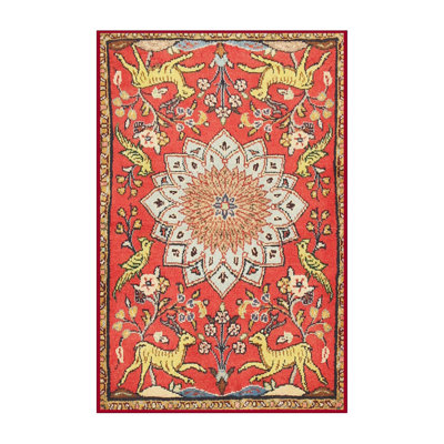 Tapis rouge / beige à motif floral