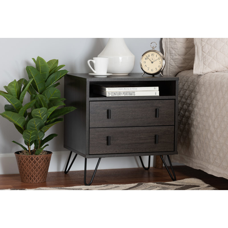 Table de chevet 2 tiroirs Cotto en brun foncé