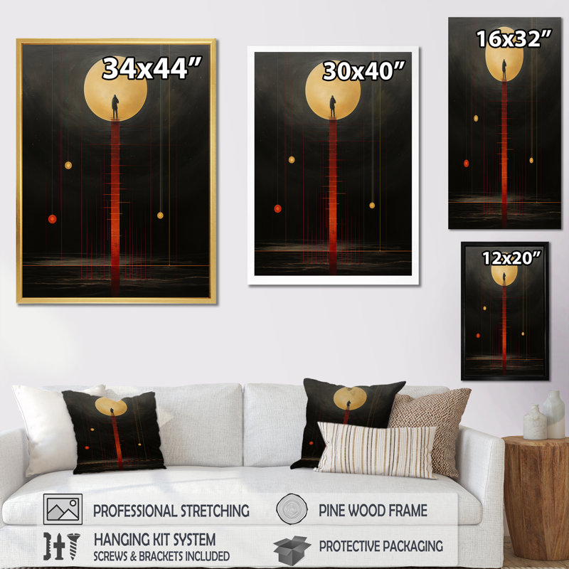" Man In The Moon Rising ", 40" H x 30" W x 1.5" D, White Single Picture Framed