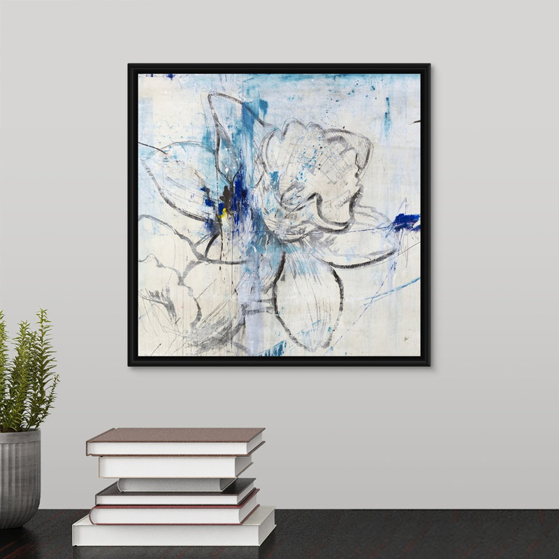 « genesis ii », peinture sur toile, H 13,7 po x l 13,7 po x p 1,75 po, Cadre flottant noir