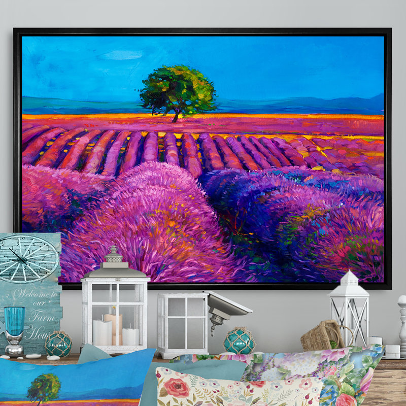 Lavender Fields II - reproduction d'art sur toile encadrée, H 24 po x l 36 po x P 1 po, Cadre flottant noir