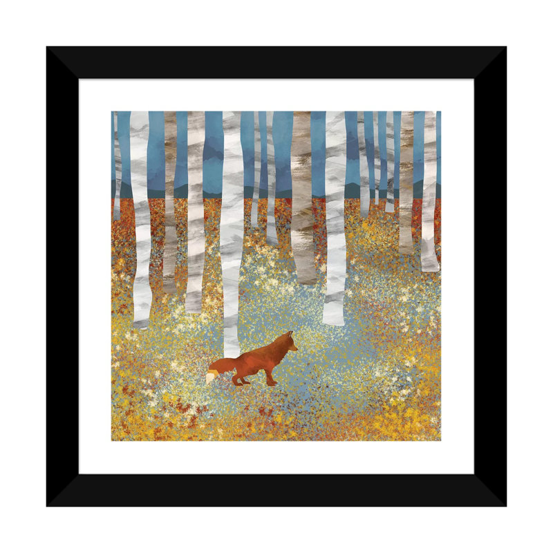 Autumn Fox - impression d'art graphique, Papier avec cadre noir, H 16 po x l 16 po x P 1 po, Blanc