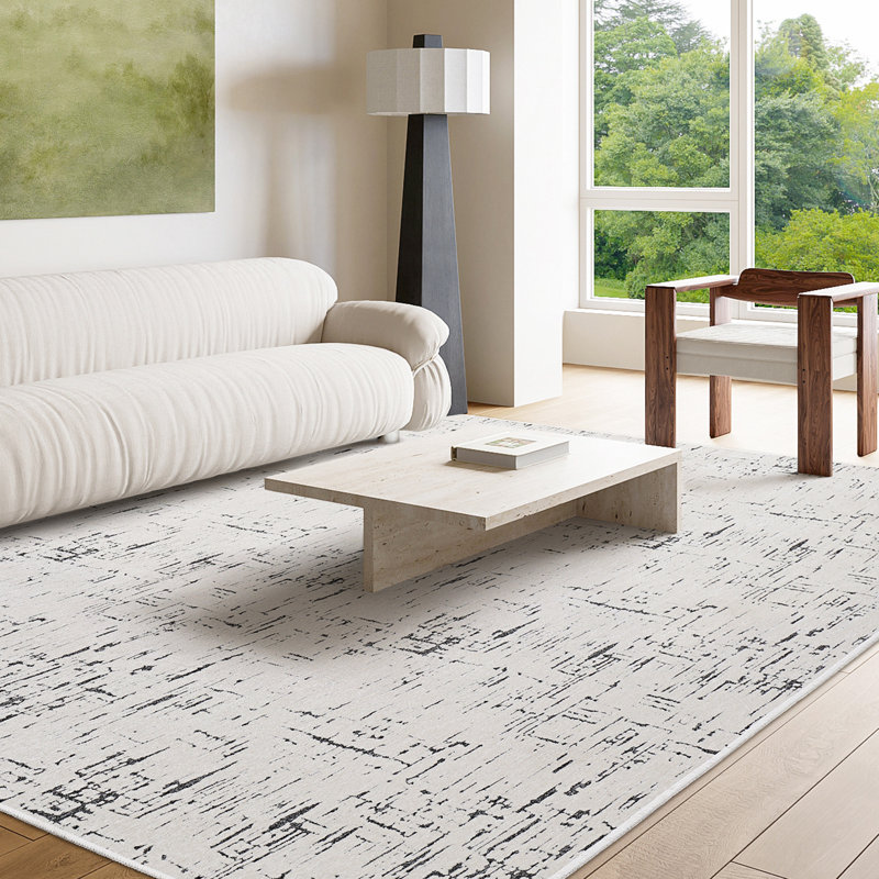 Chenille Machine Washable Oriental Rug, Rectangle 4'11" x 7'12", White/Ivory