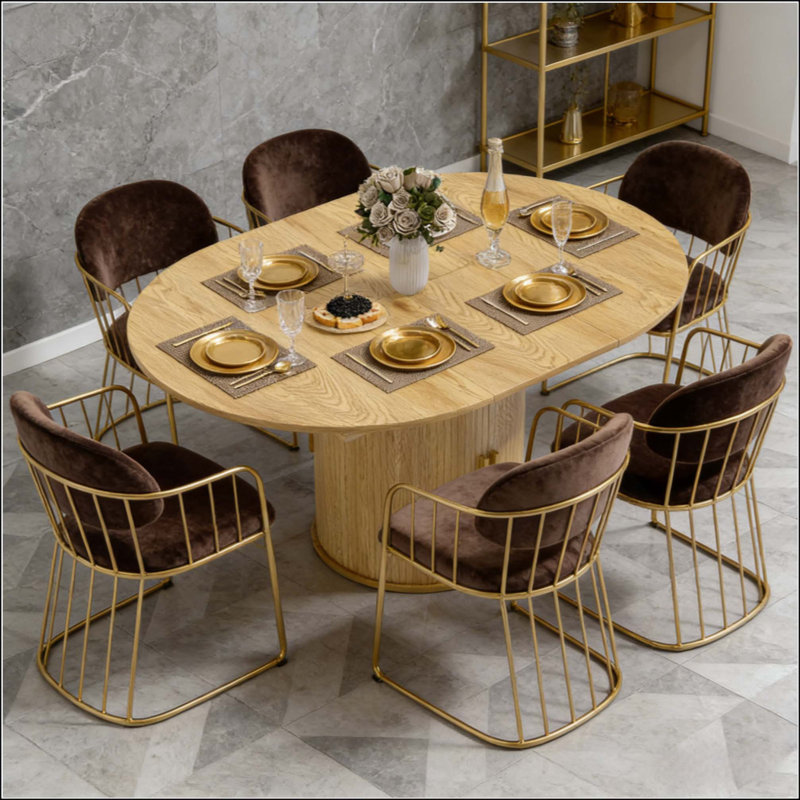 Table de rangement avec rangement, table de salle à manger extensible, Bois naturel