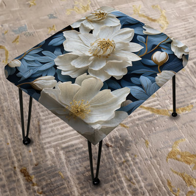 Blue And White Blooming Floral Pattern VII - Floral Rectangle Ottoman