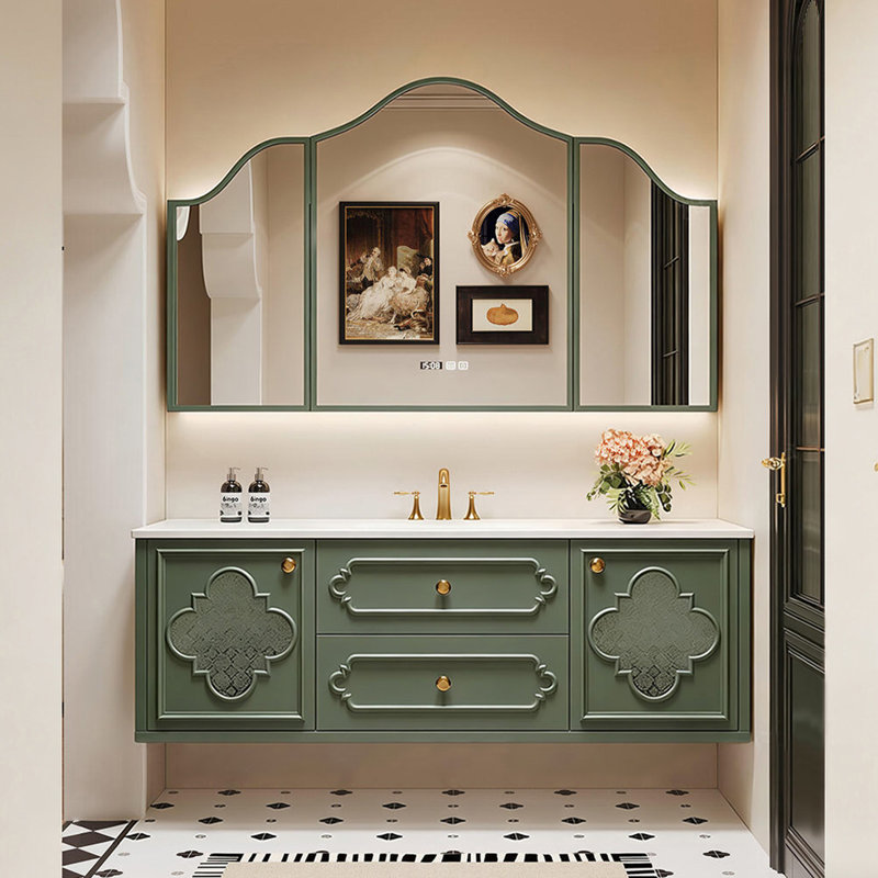 Glass and Solid Wood Wall Bathroom Cabinet, H 20,5 po x l 47,2 po x P 19,7 po, Vert