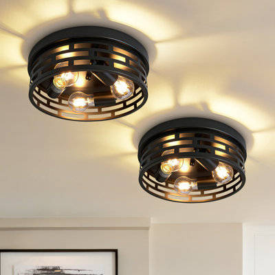 2-pack Modern Parallel Grid Black Metal 3-light Flush Mount Ceiling Light(bulb Not Include)