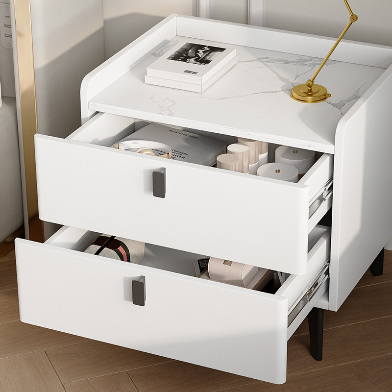 George Modern 2 Drawers Marble Top Bedroom Nightstand, White
