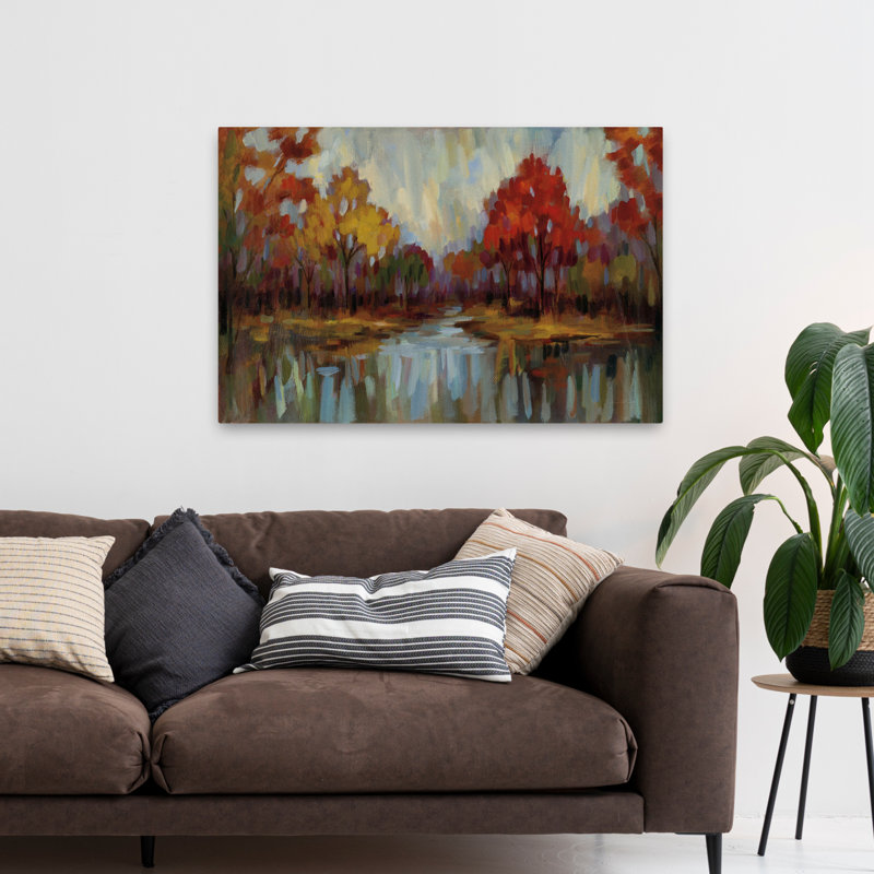Aquarelle d'automne - Feuillage d'automne bleu, H 48 po x l 32 po